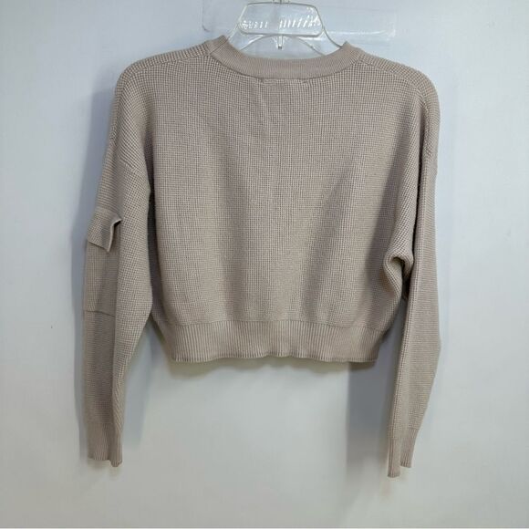 Sage & Stone XS Oversize Stretchy Cropped Tan Crew Neck Lightweight Sweater - Picture 6 of 7
